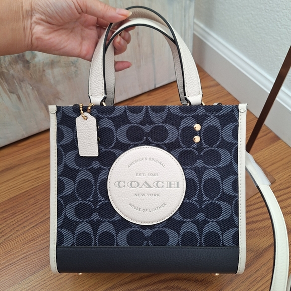 Coach Handbags - Coach C8582 Dempsey Tote 22 In Signature Jacquard Denim Multi Coach Patch